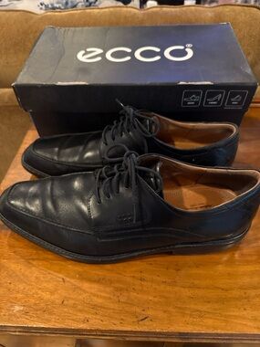 ECCO Helsinki Cap Toe Black Leather Derby Dress Lace Shoes for Men EU 38 US 14